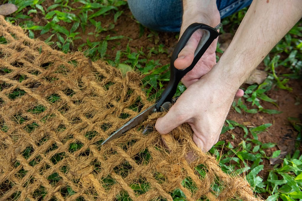 Cut the coir geotextile to required length of slope