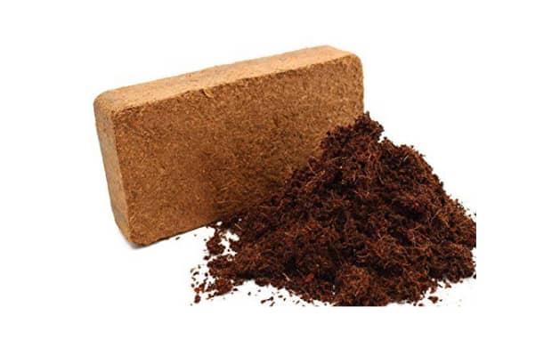 A compressed brick of coir also known as cocopeat for use in sustainable agriculture and hydroponic farming.